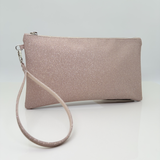 Pochette Microglitter Rosa Antico con Zip e Braccialetto | Accessori Cerimonia Nicole Rimini Made in Italy