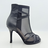 Ruby art. 220 Pelle Nera e Tessuto Rete Trasparente Tacco Spillo 10HS Plateau 1cm Zip | Nicole Rimini