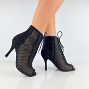 Stivaletto heels dance Scarlett art. 233 camoscio nero soletta memory gel antishock antibatterico tacco spillo 9HS rete trasparente zip laccio 1CAL no plateau comfort sessioni lunghe Nicole Rimini


