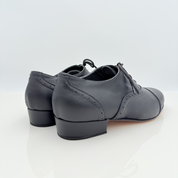 Steven art. 306/C Nicole Rimini pelle nera design retrò tacco standard uomo 2,5HSU punta chiusa scrollo quadrato F5P2 scarpe da ballo tango milonga swing artigianali italiane — vista laterale
